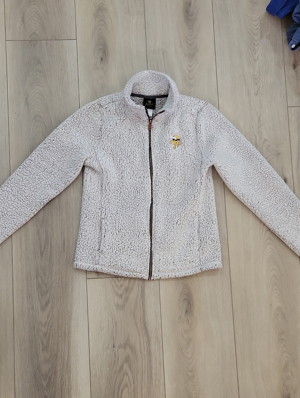 NFL Kids Girls Plush Full-Zip Hoodie in Light Gray Minnesota Vikings